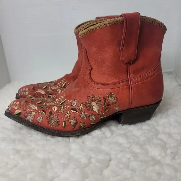 Liberty Boots Womens Size 7 Embroiderd Floral Red Leather Cowgirl Western Shoes - Picture 3 of 9